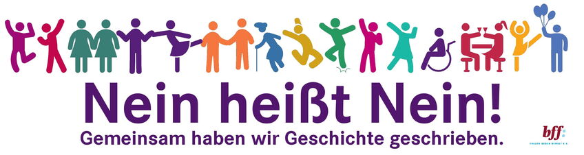 Nein heißt Nein. Gemeinsam haben wir Geschichte geschrieben. Verschiedene Figuren jubeln.